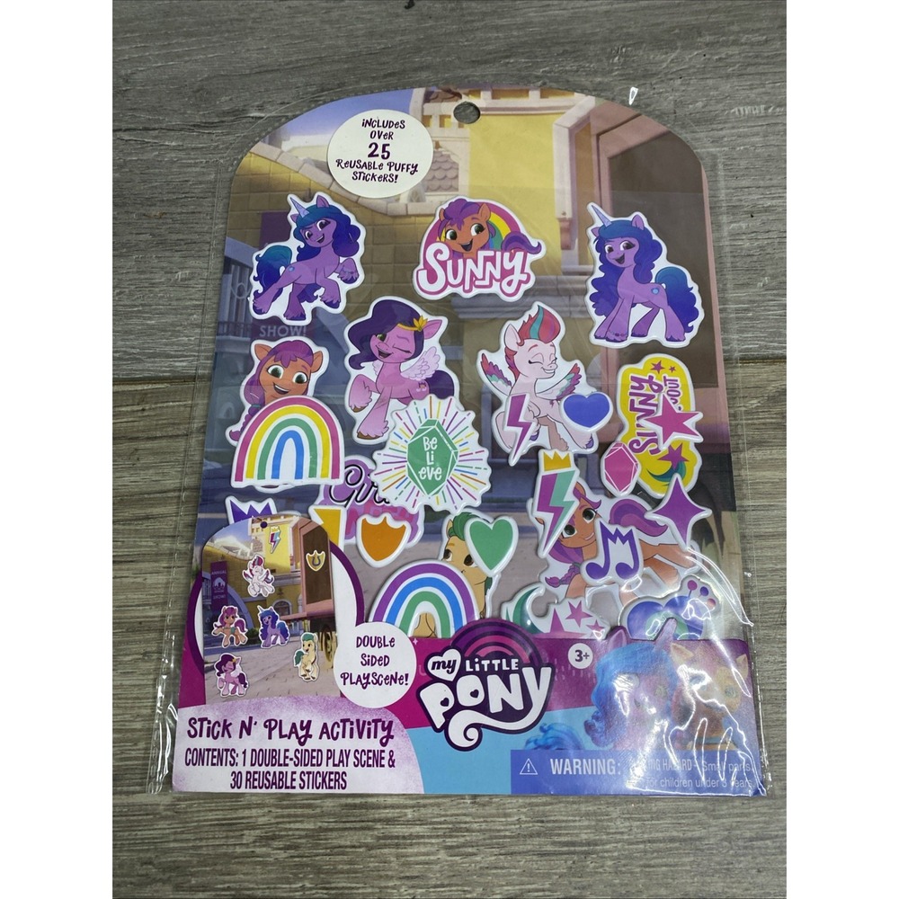 MY LITTLE PONY Stick‎ N Play 30 REUSABLE PUFFY STICKERS ACTIVITY Play Scene NEW